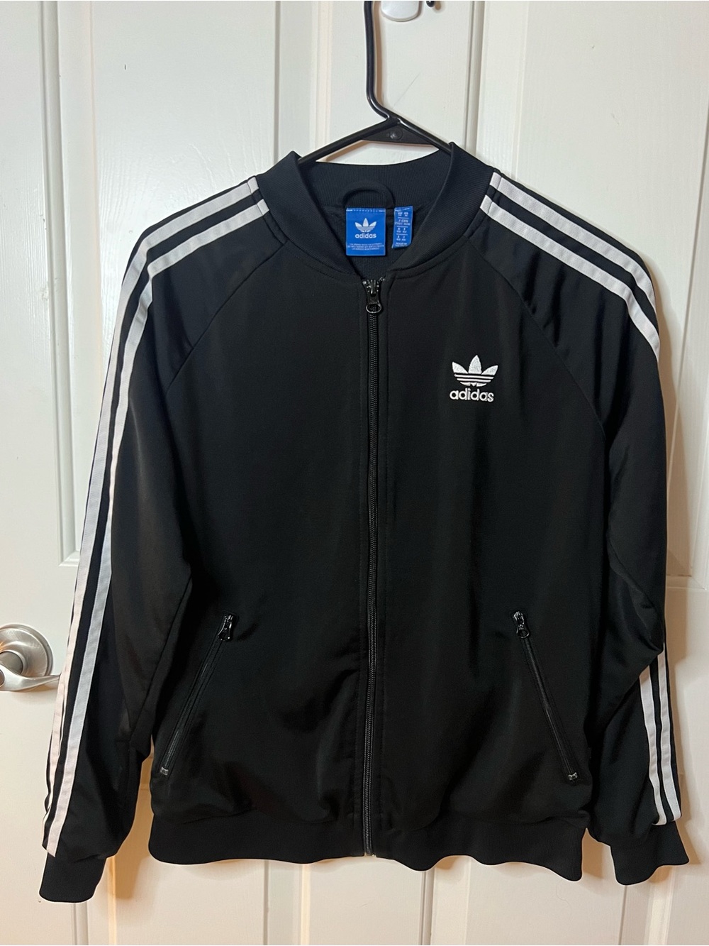 adidas Black Track Jacket with White Stripes